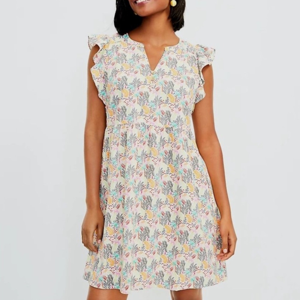 LOFT Floral Ruffle Sleeve Dress